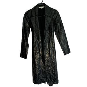 Trina Turk Petite Black Quilted Long Coat Jacket Designer Matrix Leather Look